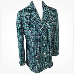 NEW Rachel Zoe Long Sleeve Metallic Tweed Plaid Blazer Jacket S Holiday